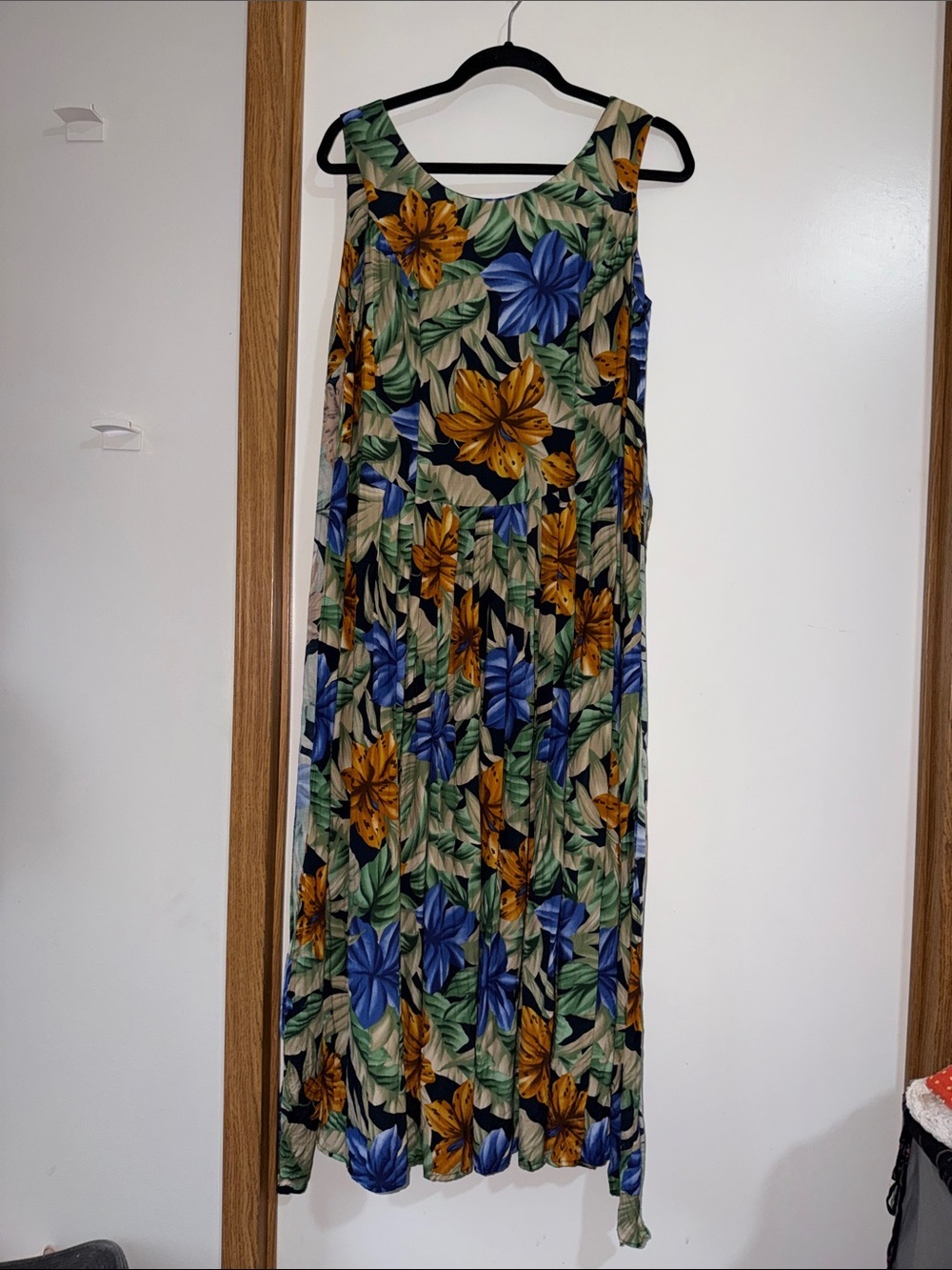 S.L. Fashions Tropical Floral Maxi Skirt in Blue & Mustard